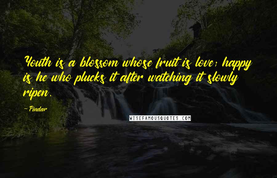 Pindar Quotes: Youth is a blossom whose fruit is love; happy is he who plucks it after watching it slowly ripen.