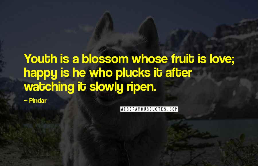 Pindar Quotes: Youth is a blossom whose fruit is love; happy is he who plucks it after watching it slowly ripen.