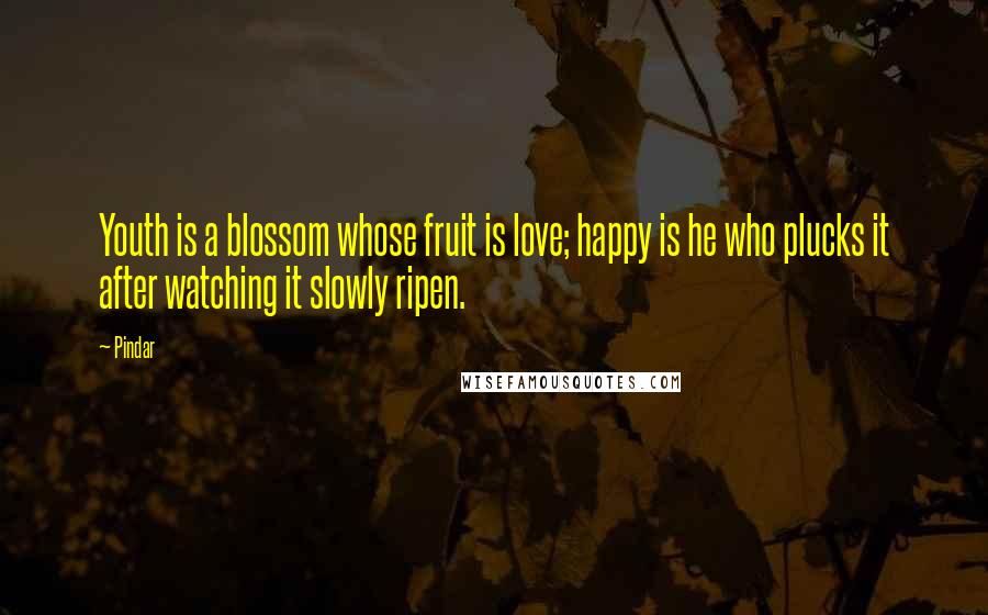 Pindar Quotes: Youth is a blossom whose fruit is love; happy is he who plucks it after watching it slowly ripen.