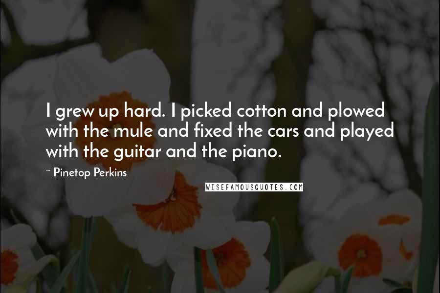 Pinetop Perkins Quotes: I grew up hard. I picked cotton and plowed with the mule and fixed the cars and played with the guitar and the piano.