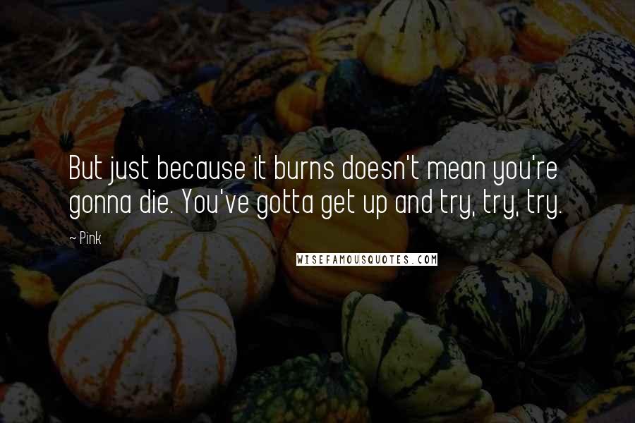 Pink Quotes: But just because it burns doesn't mean you're gonna die. You've gotta get up and try, try, try.
