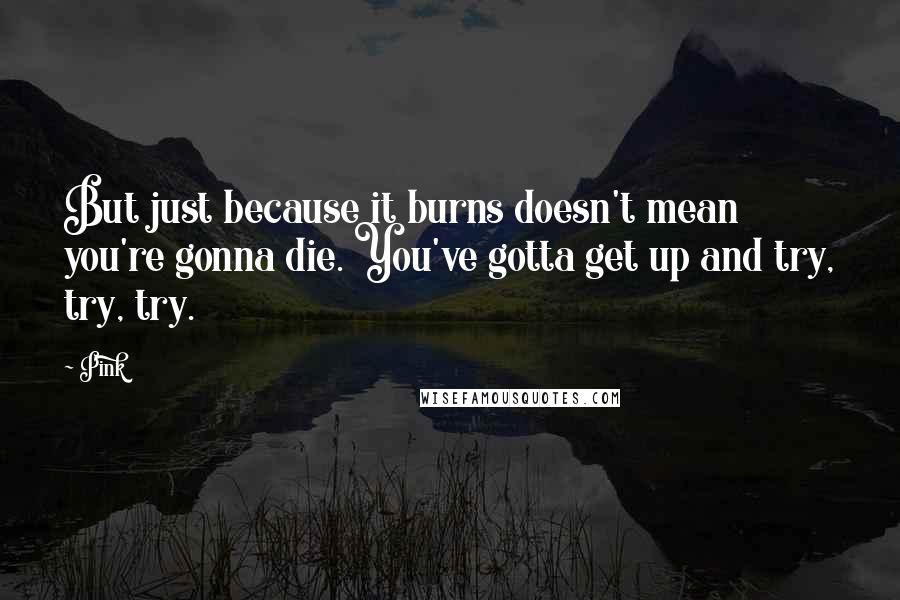 Pink Quotes: But just because it burns doesn't mean you're gonna die. You've gotta get up and try, try, try.