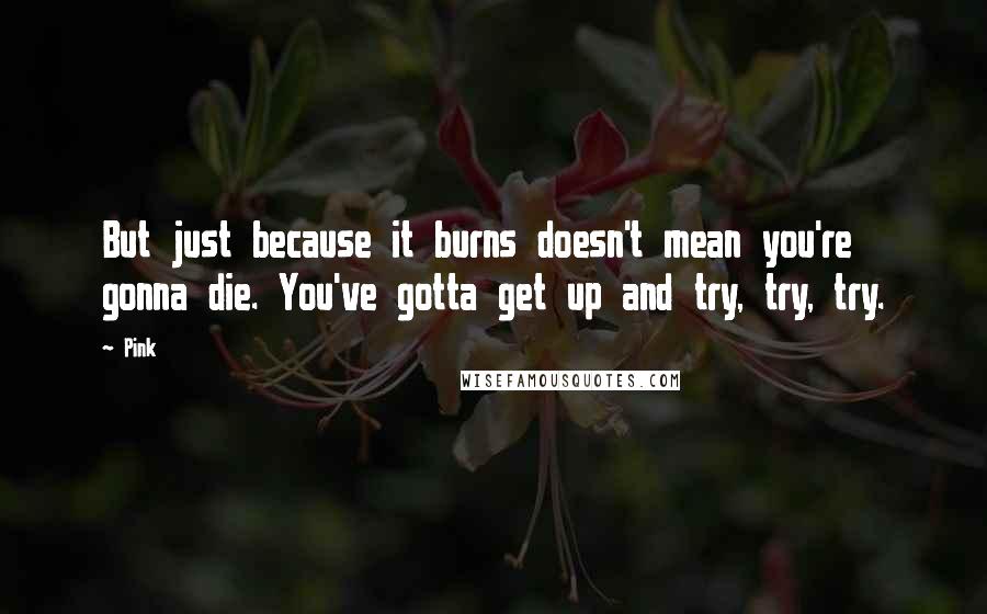 Pink Quotes: But just because it burns doesn't mean you're gonna die. You've gotta get up and try, try, try.