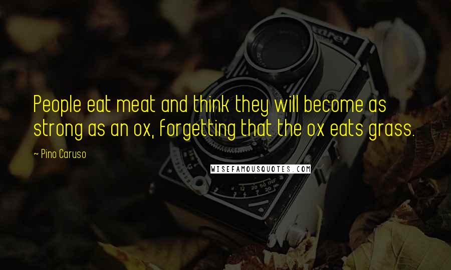 Pino Caruso Quotes: People eat meat and think they will become as strong as an ox, forgetting that the ox eats grass.