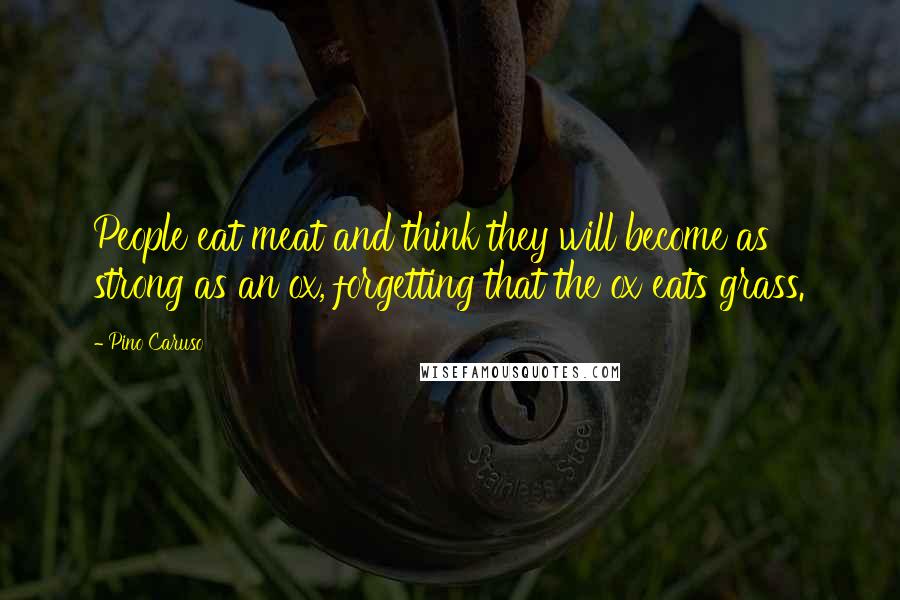 Pino Caruso Quotes: People eat meat and think they will become as strong as an ox, forgetting that the ox eats grass.
