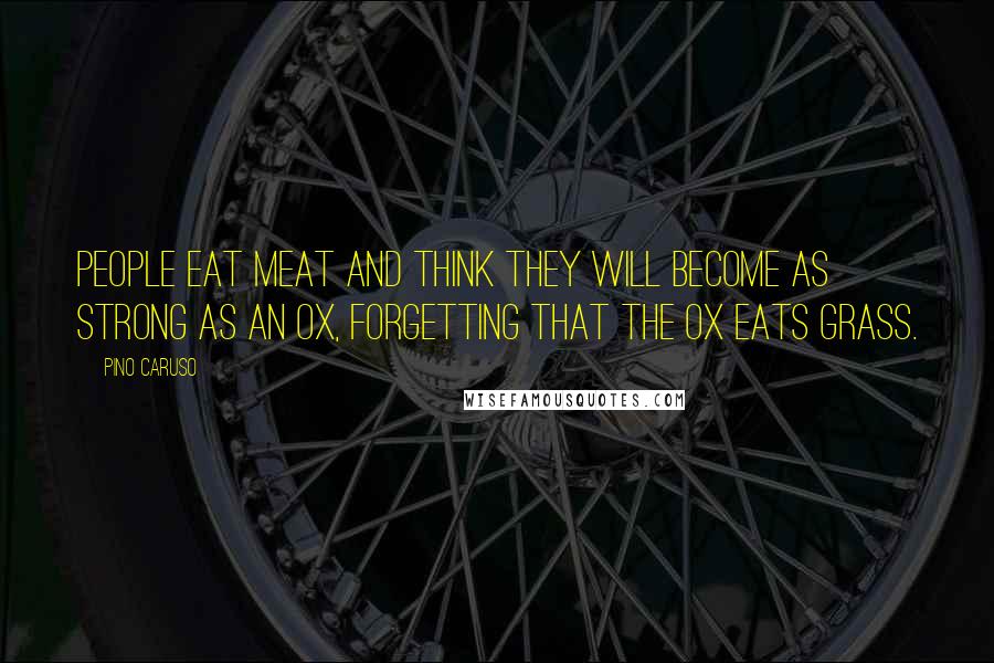 Pino Caruso Quotes: People eat meat and think they will become as strong as an ox, forgetting that the ox eats grass.