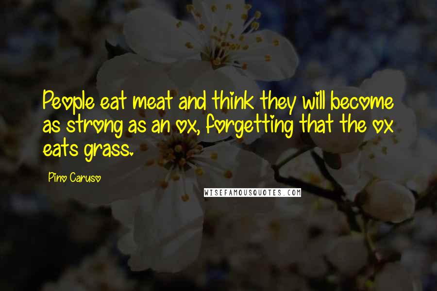 Pino Caruso Quotes: People eat meat and think they will become as strong as an ox, forgetting that the ox eats grass.