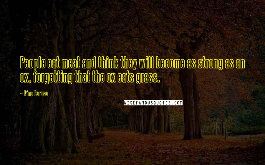 Pino Caruso Quotes: People eat meat and think they will become as strong as an ox, forgetting that the ox eats grass.