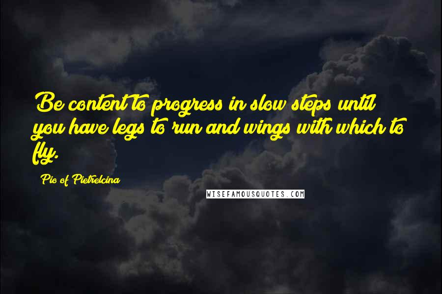 Pio Of Pietrelcina Quotes: Be content to progress in slow steps until you have legs to run and wings with which to fly.