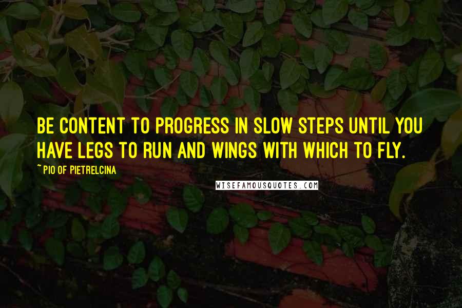 Pio Of Pietrelcina Quotes: Be content to progress in slow steps until you have legs to run and wings with which to fly.