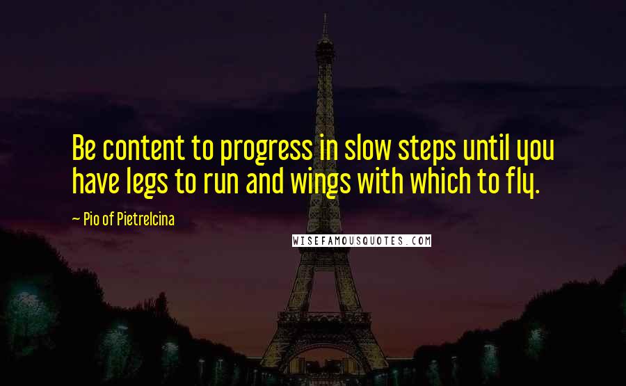 Pio Of Pietrelcina Quotes: Be content to progress in slow steps until you have legs to run and wings with which to fly.