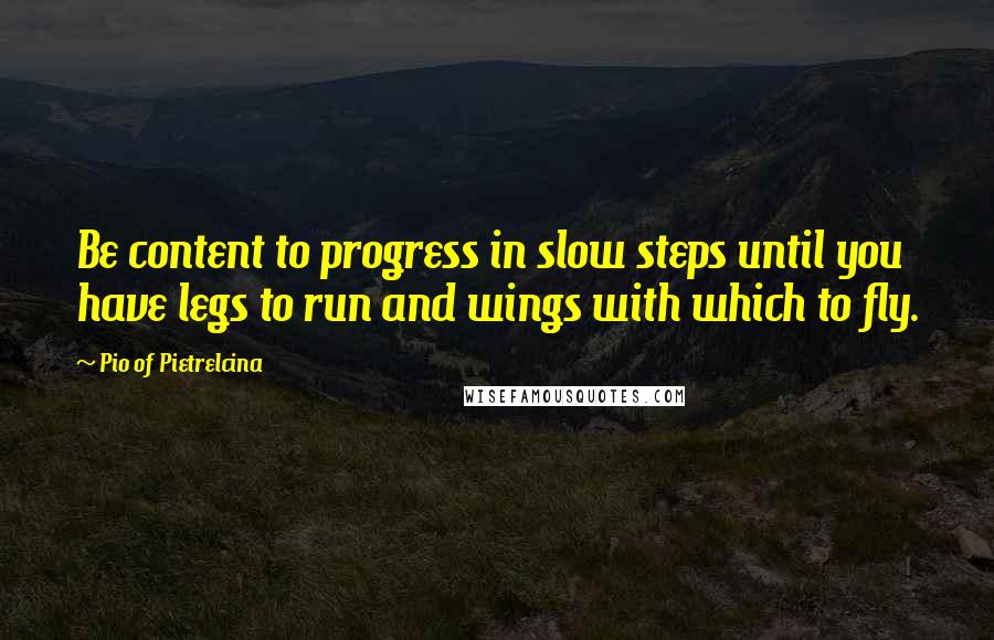 Pio Of Pietrelcina Quotes: Be content to progress in slow steps until you have legs to run and wings with which to fly.