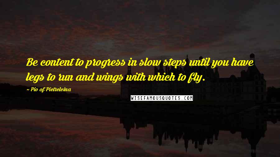 Pio Of Pietrelcina Quotes: Be content to progress in slow steps until you have legs to run and wings with which to fly.