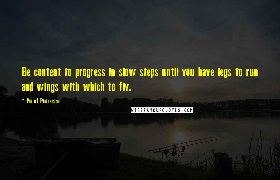 Pio Of Pietrelcina Quotes: Be content to progress in slow steps until you have legs to run and wings with which to fly.