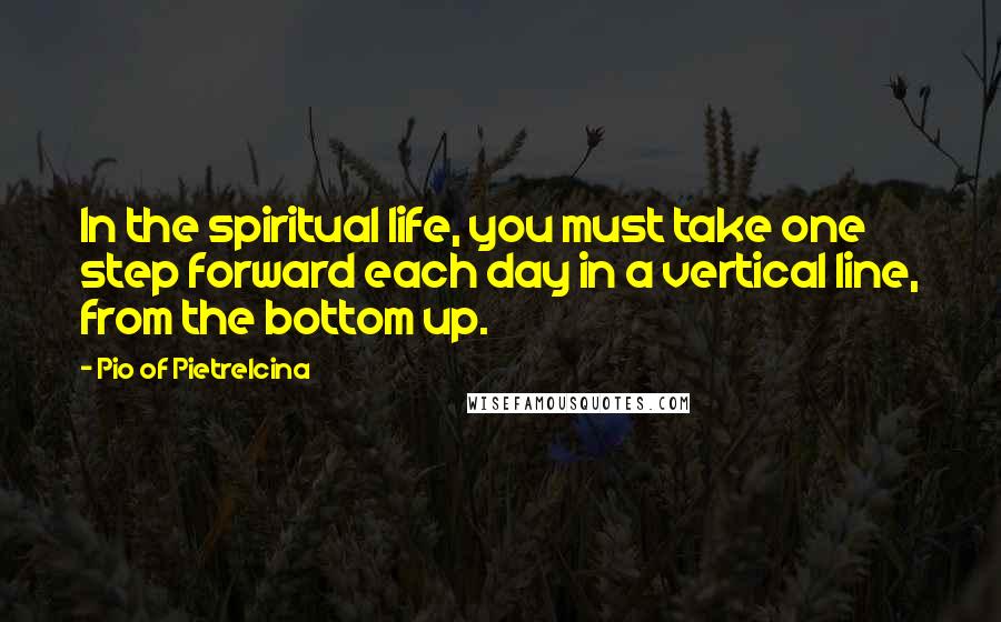 Pio Of Pietrelcina Quotes: In the spiritual life, you must take one step forward each day in a vertical line, from the bottom up.