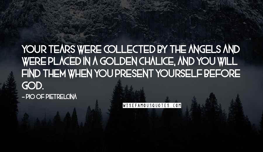 Pio Of Pietrelcina Quotes: Your tears were collected by the angels and were placed in a golden chalice, and you will find them when you present yourself before God.