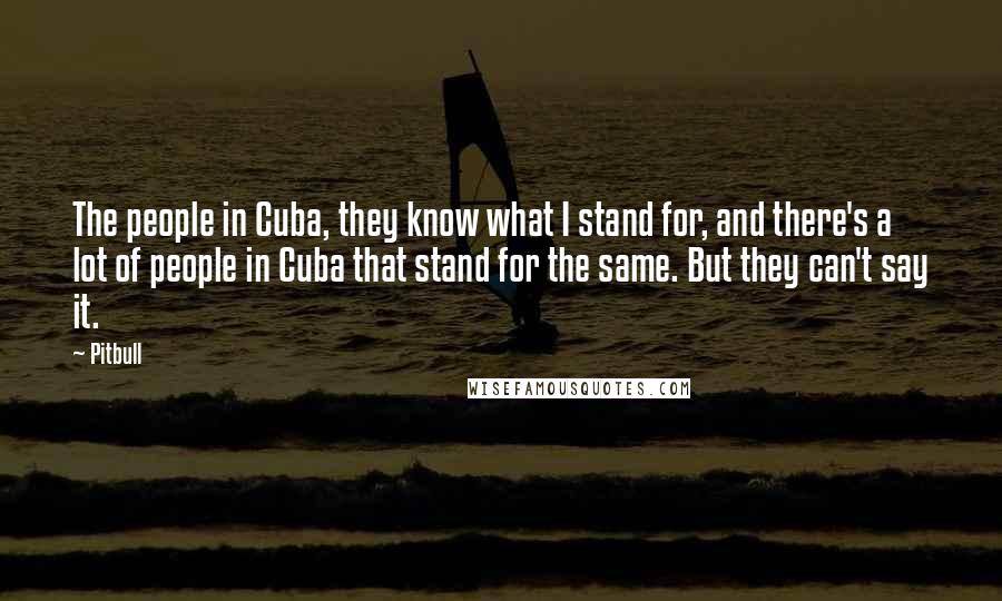 Pitbull Quotes: The people in Cuba, they know what I stand for, and there's a lot of people in Cuba that stand for the same. But they can't say it.