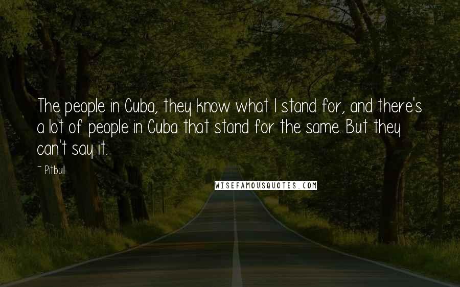 Pitbull Quotes: The people in Cuba, they know what I stand for, and there's a lot of people in Cuba that stand for the same. But they can't say it.