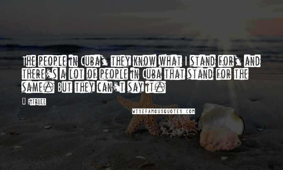 Pitbull Quotes: The people in Cuba, they know what I stand for, and there's a lot of people in Cuba that stand for the same. But they can't say it.