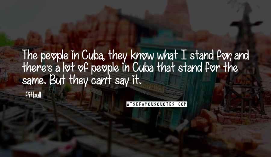 Pitbull Quotes: The people in Cuba, they know what I stand for, and there's a lot of people in Cuba that stand for the same. But they can't say it.