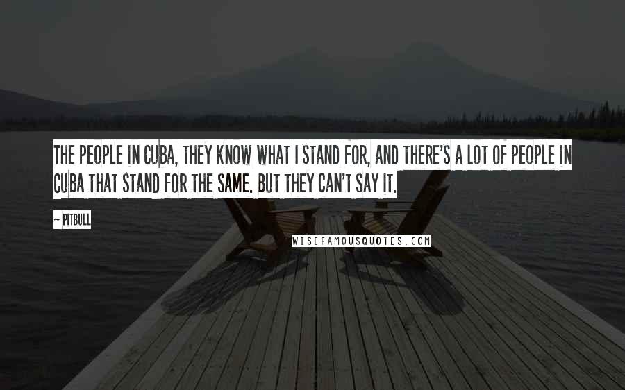 Pitbull Quotes: The people in Cuba, they know what I stand for, and there's a lot of people in Cuba that stand for the same. But they can't say it.