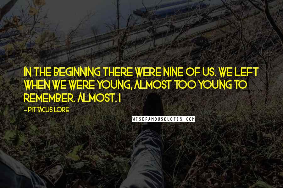 Pittacus Lore Quotes: IN THE BEGINNING THERE WERE NINE OF US. We left when we were young, almost too young to remember. Almost. I