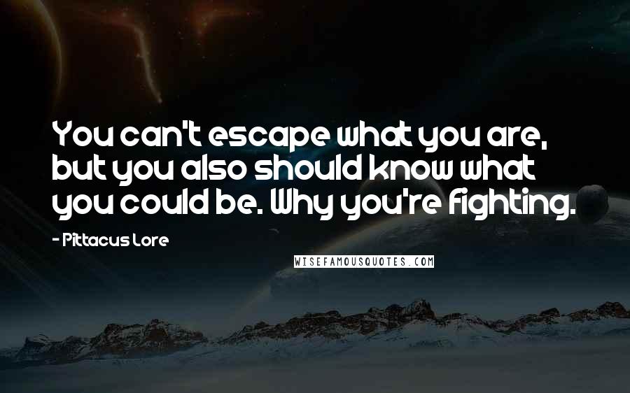 Pittacus Lore Quotes: You can't escape what you are, but you also should know what you could be. Why you're fighting.