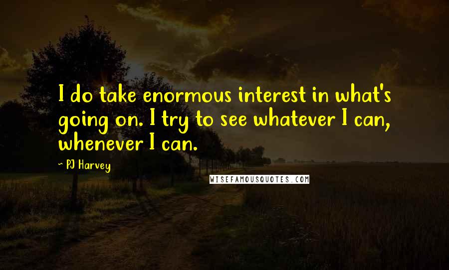 PJ Harvey Quotes: I do take enormous interest in what's going on. I try to see whatever I can, whenever I can.