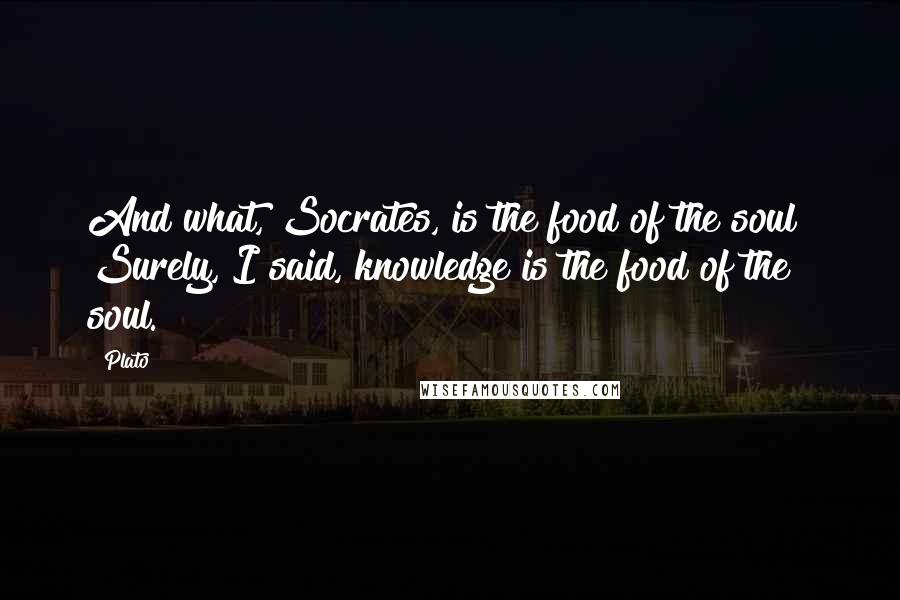 Plato Quotes: And what, Socrates, is the food of the soul? Surely, I said, knowledge is the food of the soul.