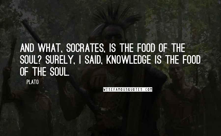 Plato Quotes: And what, Socrates, is the food of the soul? Surely, I said, knowledge is the food of the soul.