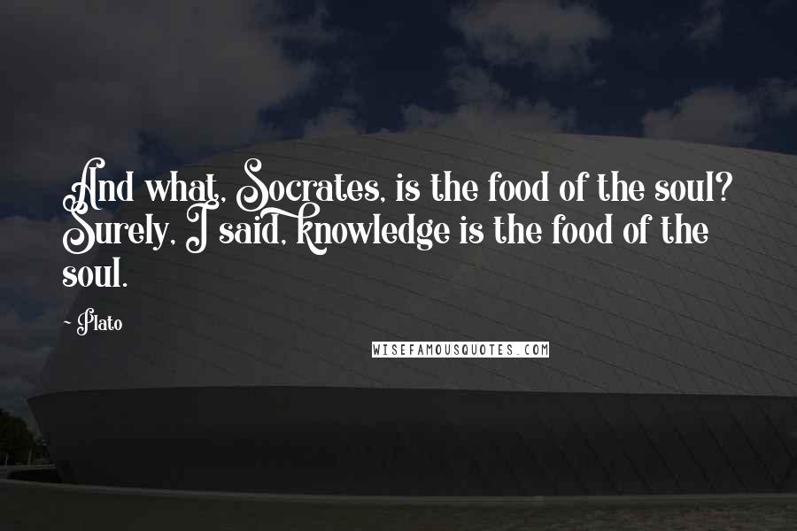 Plato Quotes: And what, Socrates, is the food of the soul? Surely, I said, knowledge is the food of the soul.