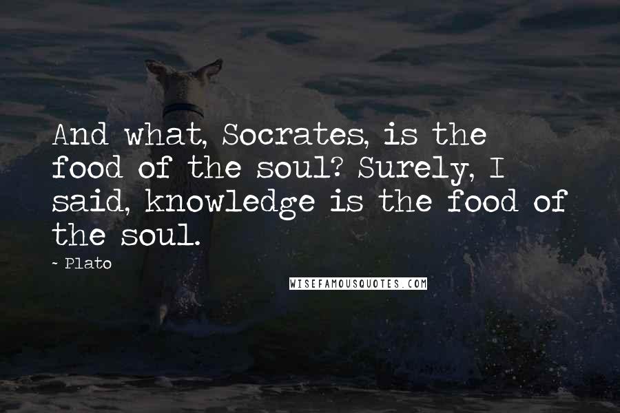 Plato Quotes: And what, Socrates, is the food of the soul? Surely, I said, knowledge is the food of the soul.