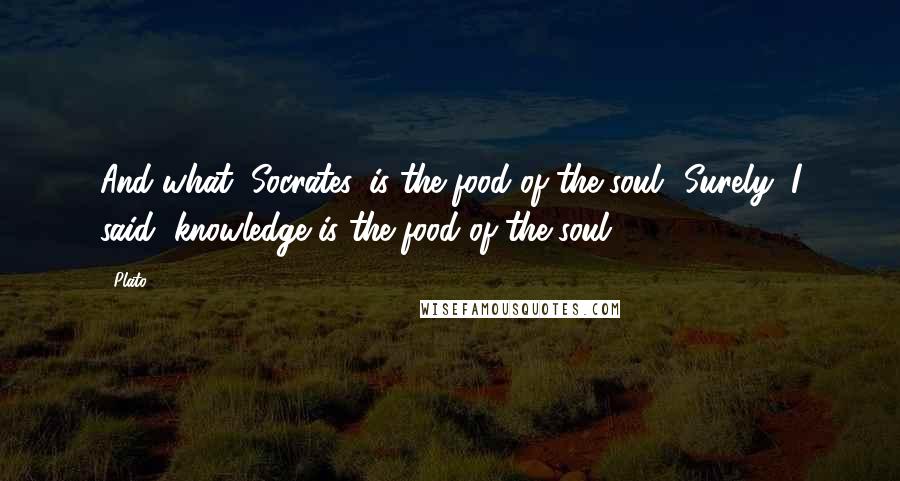 Plato Quotes: And what, Socrates, is the food of the soul? Surely, I said, knowledge is the food of the soul.