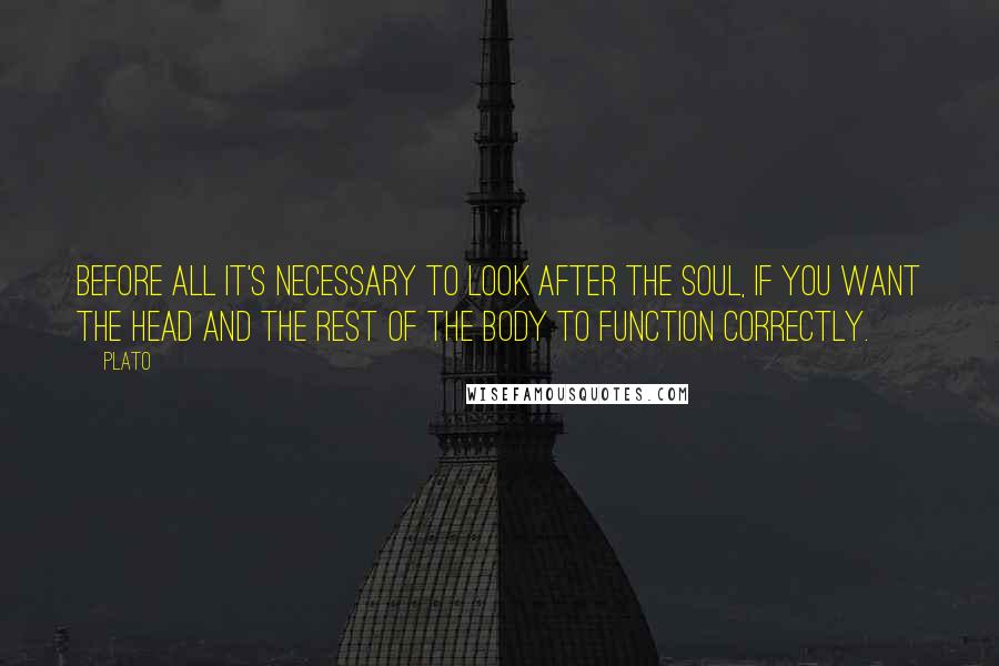 Plato Quotes: Before all it's necessary to look after the Soul, if you want the head and the rest of the body to function correctly.