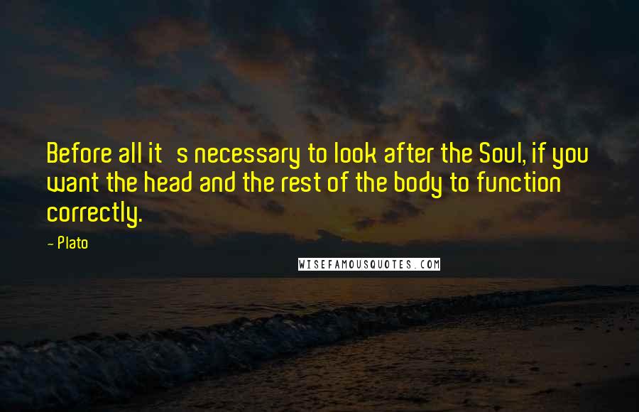 Plato Quotes: Before all it's necessary to look after the Soul, if you want the head and the rest of the body to function correctly.