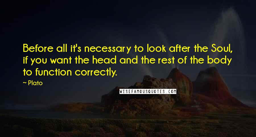 Plato Quotes: Before all it's necessary to look after the Soul, if you want the head and the rest of the body to function correctly.