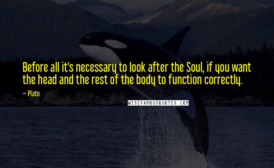Plato Quotes: Before all it's necessary to look after the Soul, if you want the head and the rest of the body to function correctly.