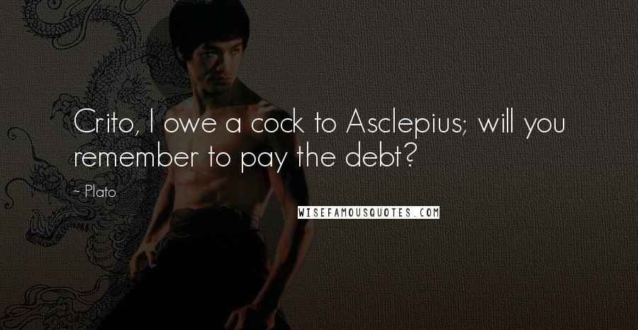 Plato Quotes: Crito, I owe a cock to Asclepius; will you remember to pay the debt?