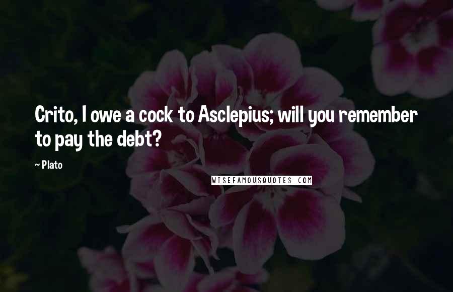 Plato Quotes: Crito, I owe a cock to Asclepius; will you remember to pay the debt?