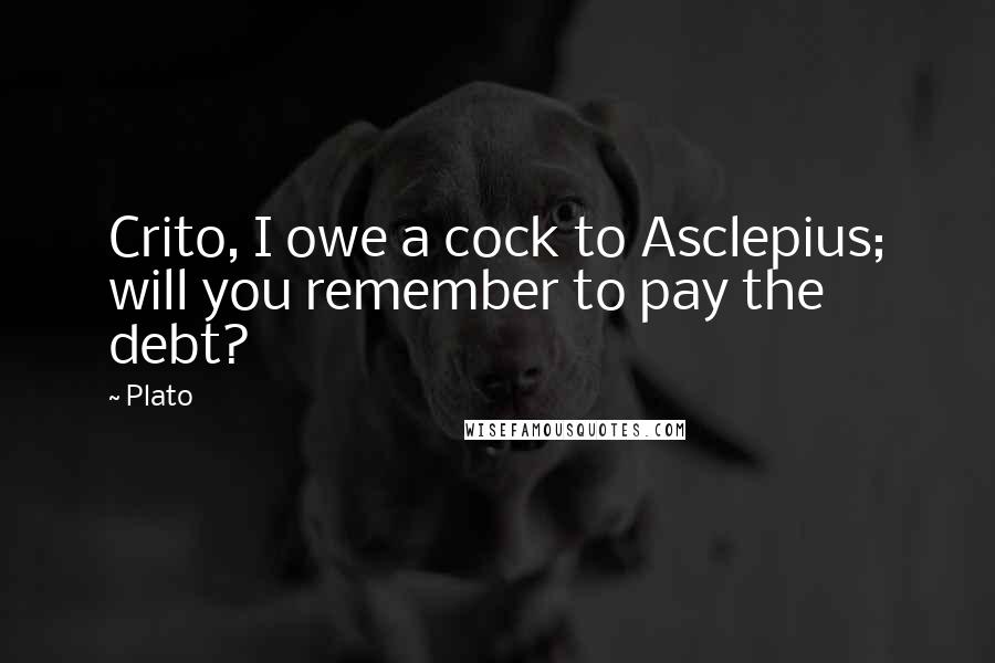 Plato Quotes: Crito, I owe a cock to Asclepius; will you remember to pay the debt?
