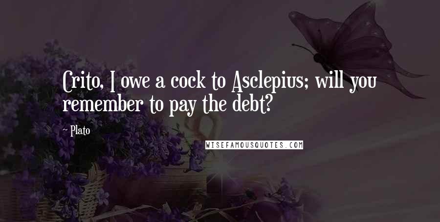 Plato Quotes: Crito, I owe a cock to Asclepius; will you remember to pay the debt?