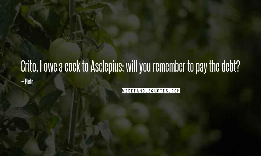 Plato Quotes: Crito, I owe a cock to Asclepius; will you remember to pay the debt?