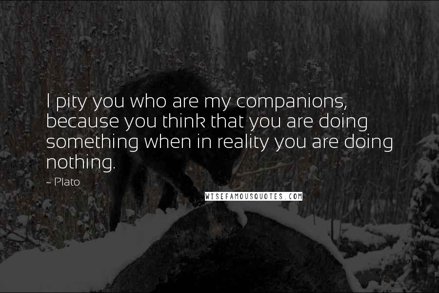 Plato Quotes: I pity you who are my companions, because you think that you are doing something when in reality you are doing nothing.