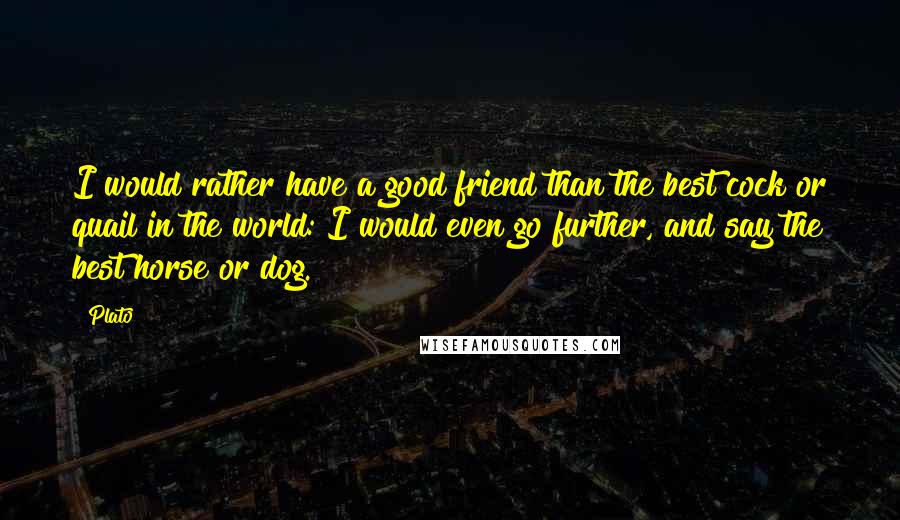 Plato Quotes: I would rather have a good friend than the best cock or quail in the world: I would even go further, and say the best horse or dog.