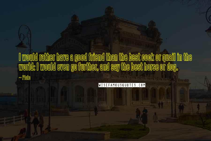 Plato Quotes: I would rather have a good friend than the best cock or quail in the world: I would even go further, and say the best horse or dog.