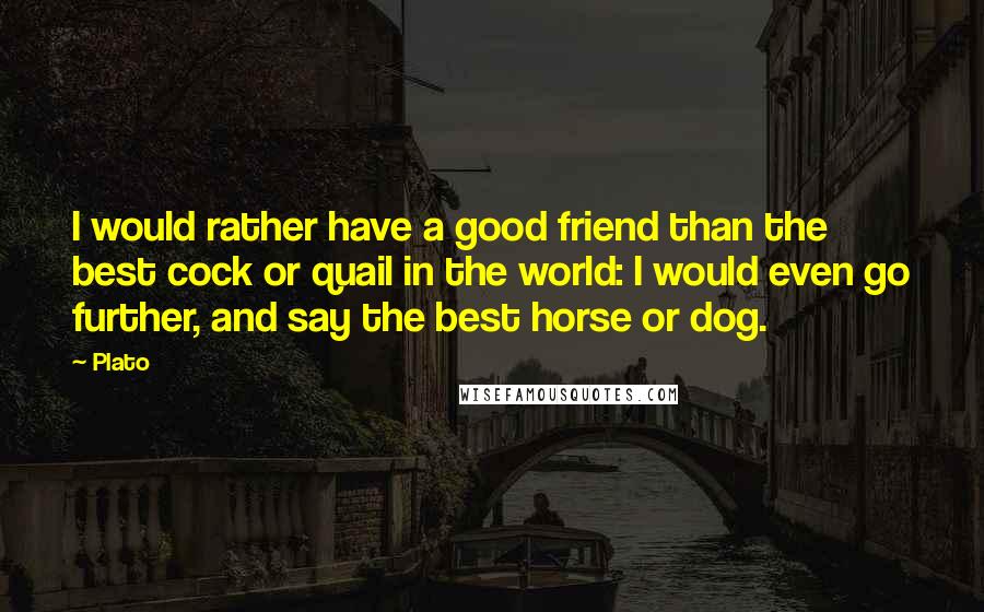 Plato Quotes: I would rather have a good friend than the best cock or quail in the world: I would even go further, and say the best horse or dog.