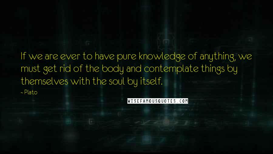 Plato Quotes: If we are ever to have pure knowledge of anything, we must get rid of the body and contemplate things by themselves with the soul by itself.