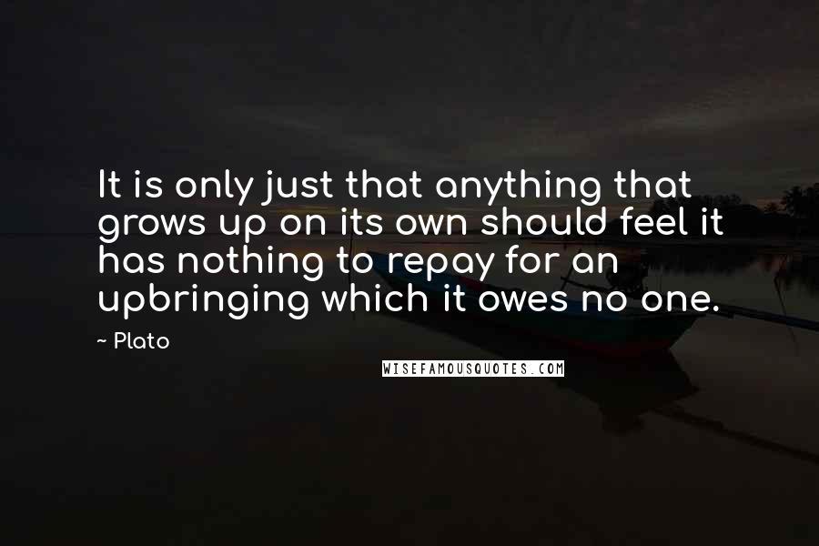 Plato Quotes: It is only just that anything that grows up on its own should feel it has nothing to repay for an upbringing which it owes no one.