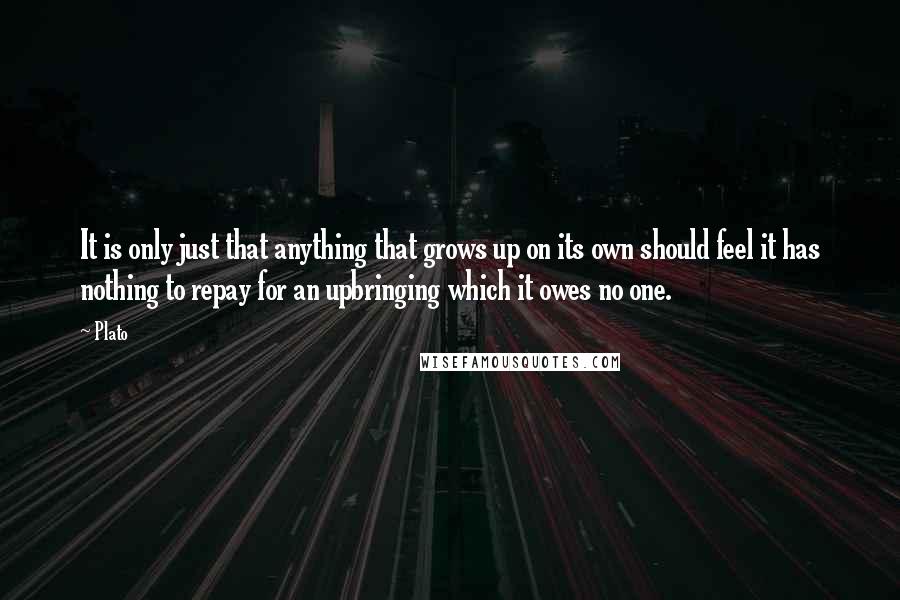 Plato Quotes: It is only just that anything that grows up on its own should feel it has nothing to repay for an upbringing which it owes no one.