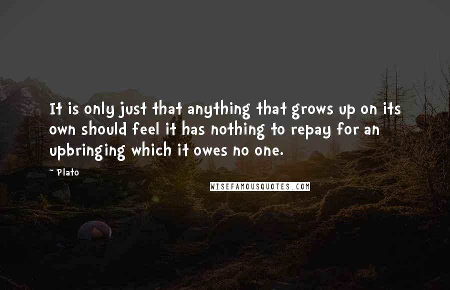 Plato Quotes: It is only just that anything that grows up on its own should feel it has nothing to repay for an upbringing which it owes no one.